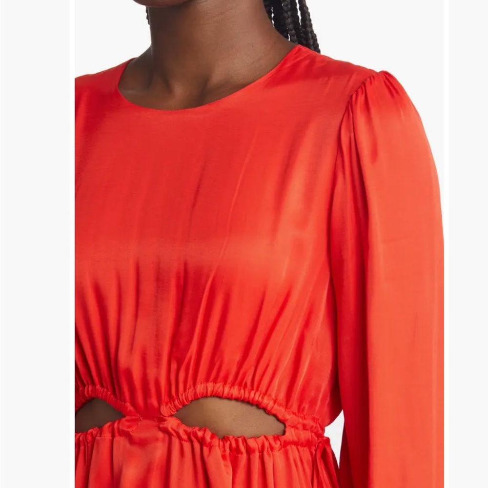 Farm Rio Ruched Cut Out Satin Maxi Dress‎ Red XS - Picture 2 of 9